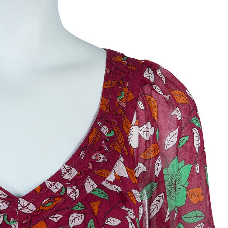 Pre Owned Diane Von Furstenberg Floral Print Davi Top L 