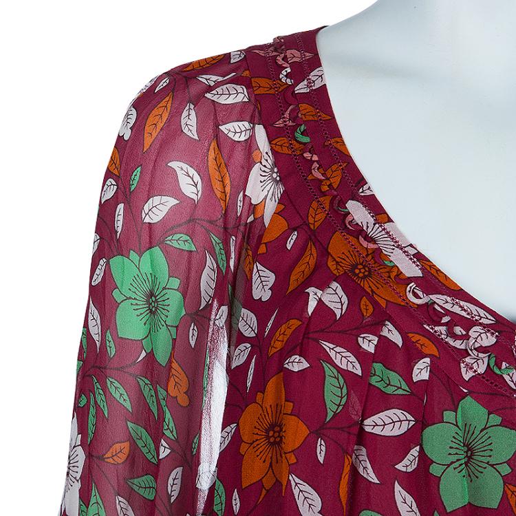 Pre Owned Diane Von Furstenberg Floral Print Davi Top L 