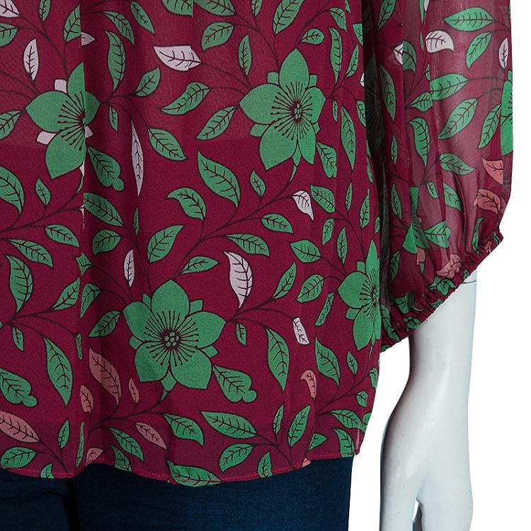Pre Owned Diane Von Furstenberg Floral Print Davi Top L 