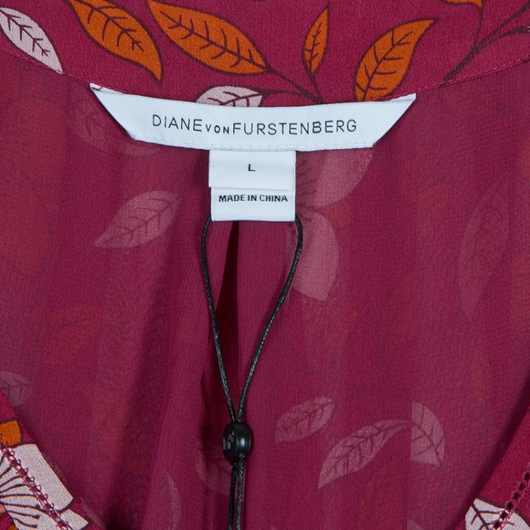 Pre Owned Diane Von Furstenberg Floral Print Davi Top L 