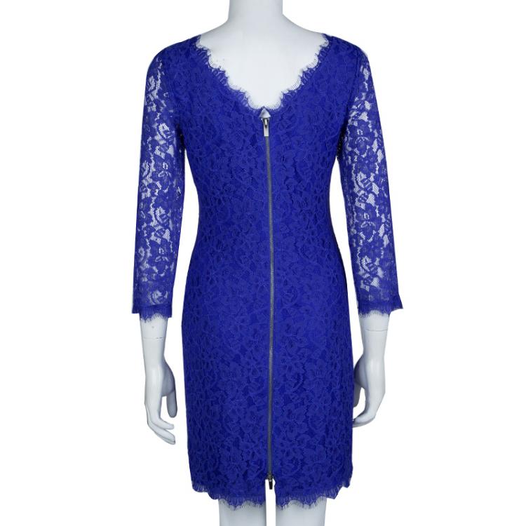 مملوكة مسبقًا Diane Von Furstenberg Cobalt Blue Zarita Lace Dress M