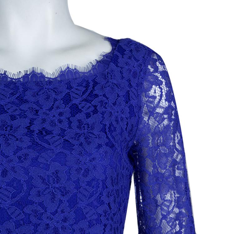 مملوكة مسبقًا Diane Von Furstenberg Cobalt Blue Zarita Lace Dress M