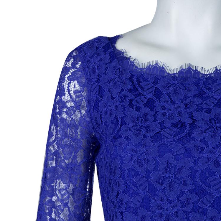 مملوكة مسبقًا Diane Von Furstenberg Cobalt Blue Zarita Lace Dress M