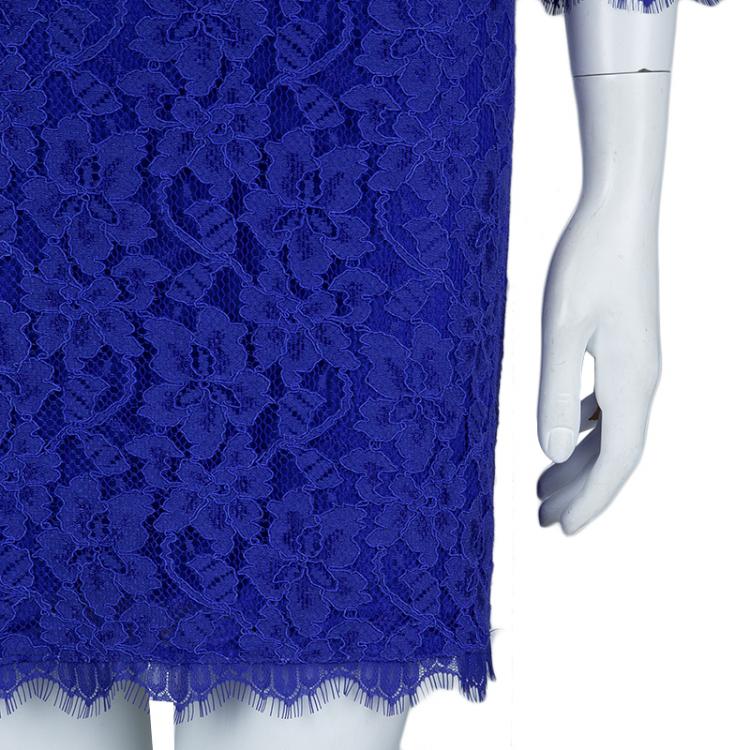 مملوكة مسبقًا Diane Von Furstenberg Cobalt Blue Zarita Lace Dress M