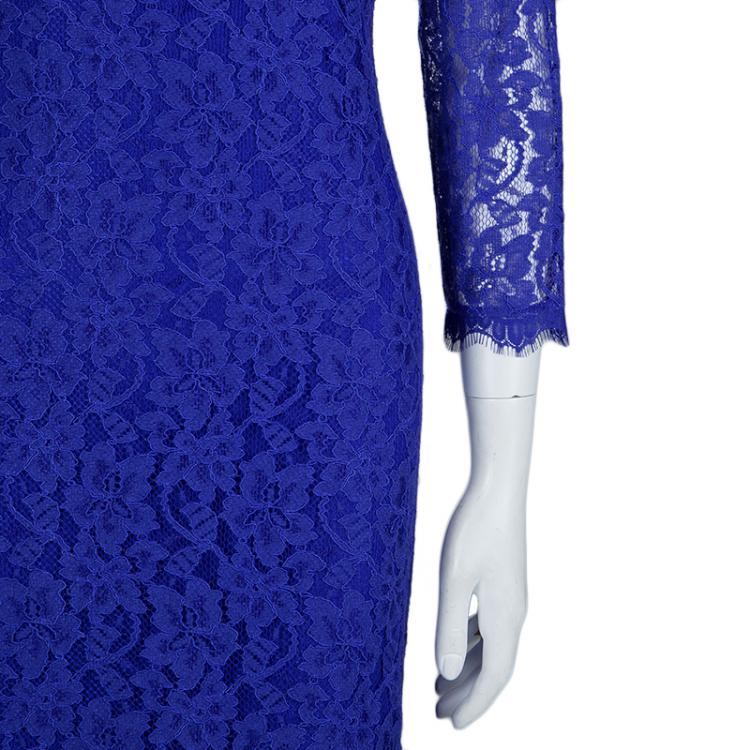 مملوكة مسبقًا Diane Von Furstenberg Cobalt Blue Zarita Lace Dress M