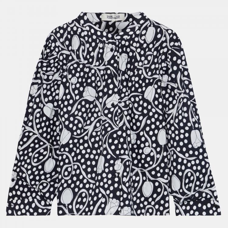 مملوكة مسبقًا Diane Von Furstenberg Black/White Printed Cotton Blouse S (US 4)