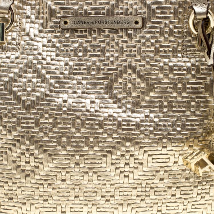 Pre Owned Diane Von Furstenberg Metallic Gold Quilted Leather Ready to Go Tote