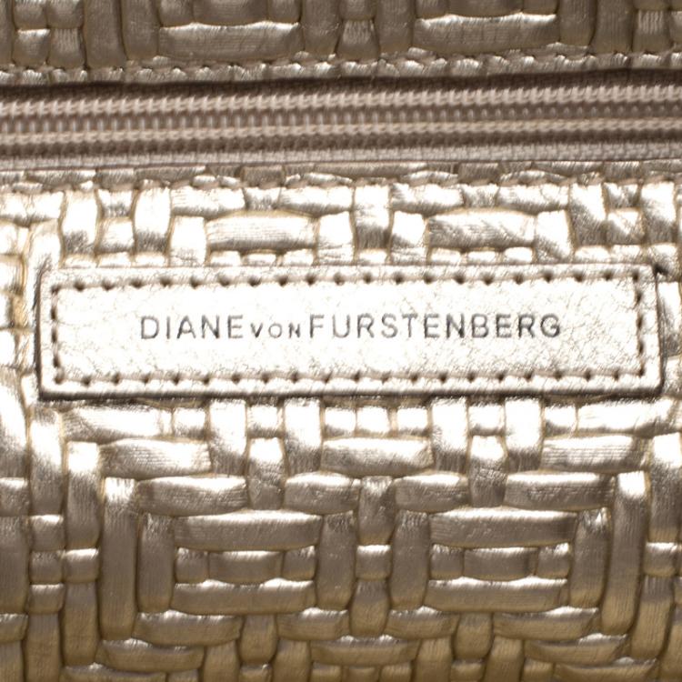 Pre Owned Diane Von Furstenberg Metallic Gold Quilted Leather Ready to Go Tote