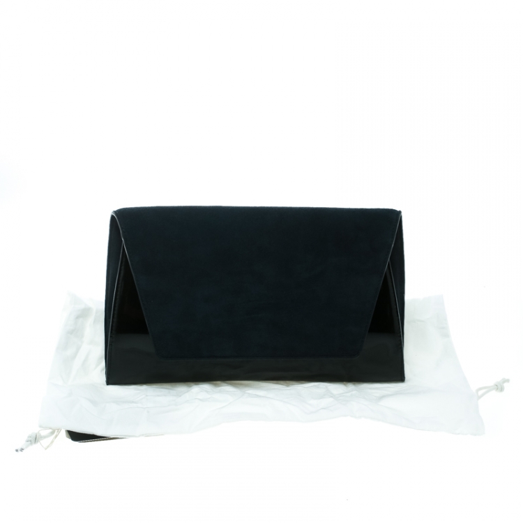 Pre Owned Diane Von Furstenberg Navy Blue/Black Suede and Patent leather Uptown Clutch