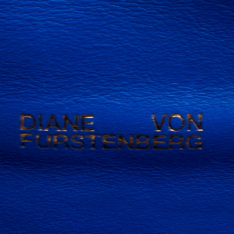 Pre Owned Diane Von Furstenberg Blue/Brown Leather Uptown Clutch