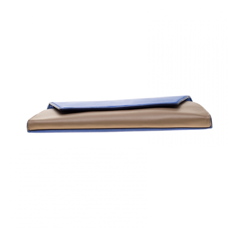 Pre Owned Diane Von Furstenberg Blue/Brown Leather Uptown Clutch
