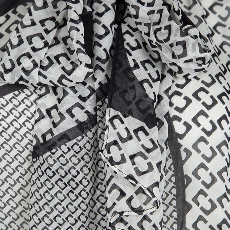 Pre Owned Diane Von Furstenberg Monochrome Printed Sheer Silk Jezebel Blouse M