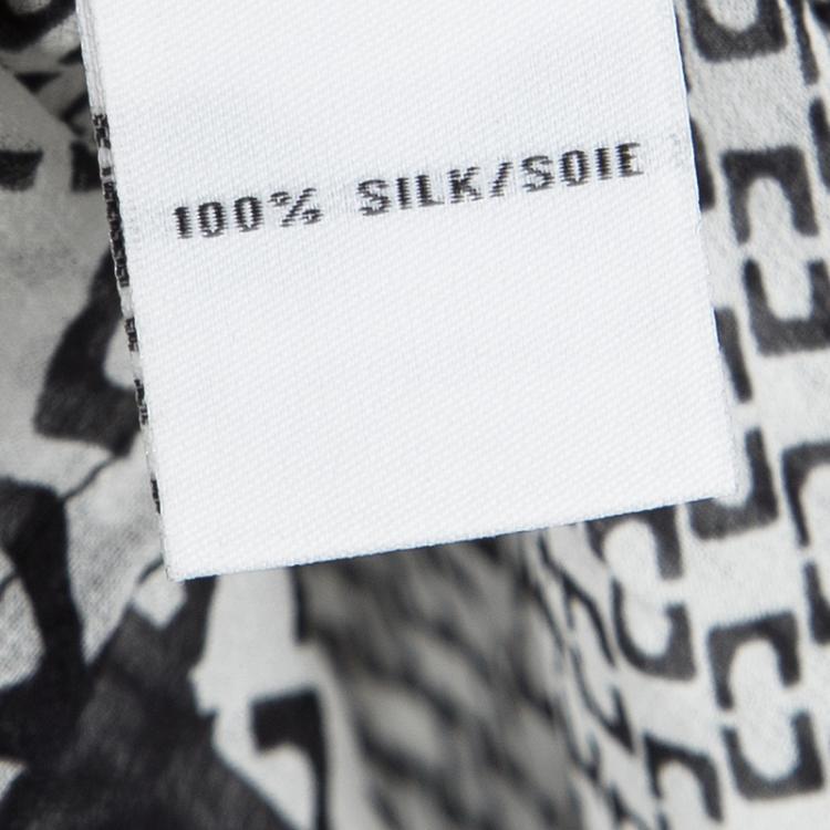 Pre Owned Diane Von Furstenberg Monochrome Printed Sheer Silk Jezebel Blouse M