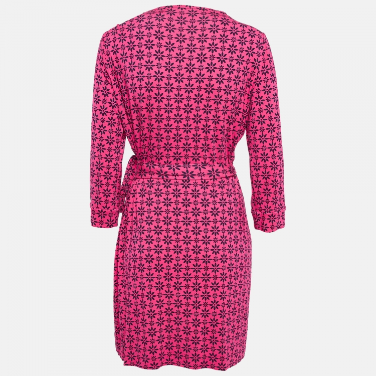 مملوكة مسبقًا Diane Von Furstenberg Pink Jersey New Julian Two Mini Wrap Dress L