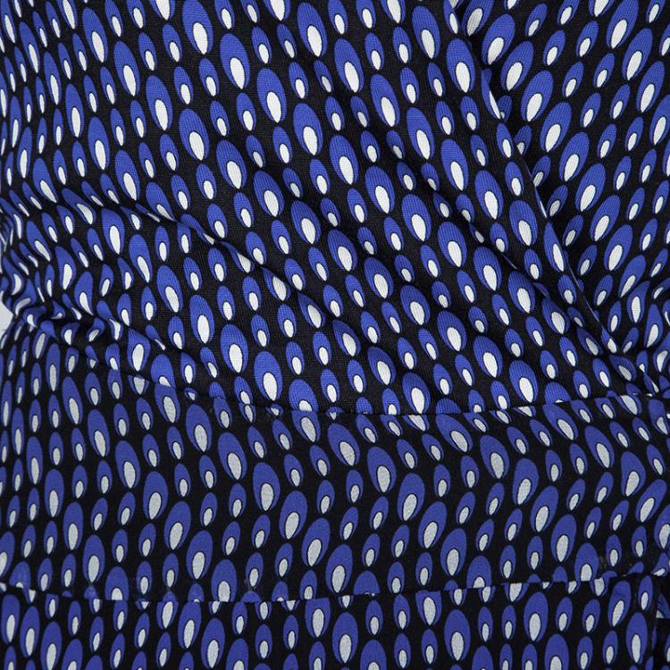 مملوكة مسبقًا Diane Von Furstenberg Blue Printed Silk Irina Wrap Dress S