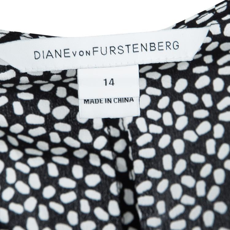 Pre Owned Diane Von Furstenberg Monochrome Printed Silk Belted Rawena Jumpsuit XL