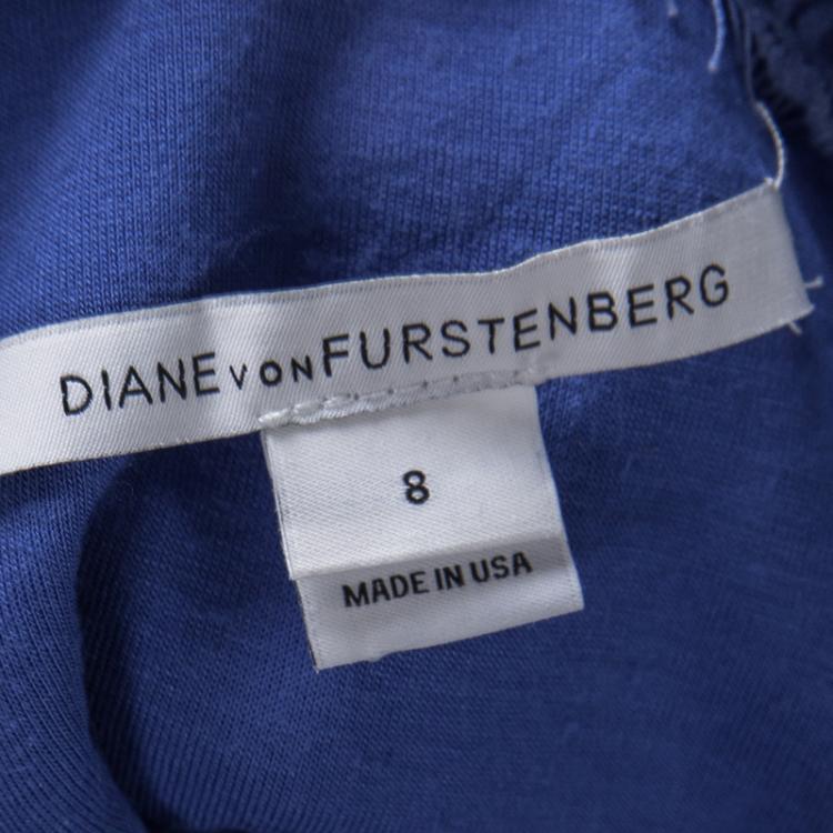 Pre Owned Diane Von Furstenberg Blue Lace Zarita Long Sleeve Dress M