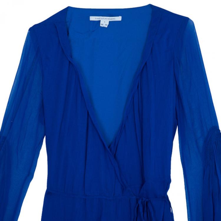 Pre Owned Diane Von Furstenberg Blue 'Catroux' Chiffon Maxi Dress M