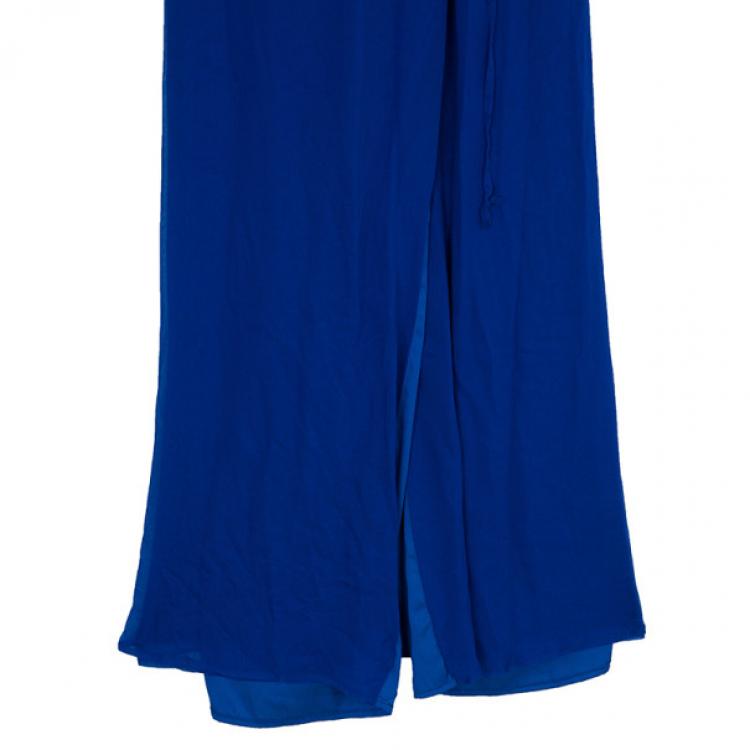 Pre Owned Diane Von Furstenberg Blue 'Catroux' Chiffon Maxi Dress M