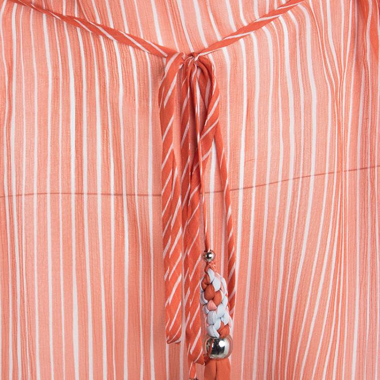 مملوكة مسبقًا Diane Von Furstenberg Orange and White Tassel Detail Silk Kainda Kaftan XS