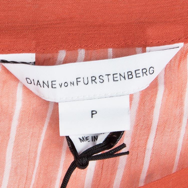مملوكة مسبقًا Diane Von Furstenberg Orange and White Tassel Detail Silk Kainda Kaftan XS