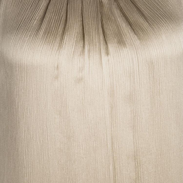 Pre Owned Diane Von Furstenberg Beige Crinkled Silk Tiered Long Sleeve Tiari Dress S