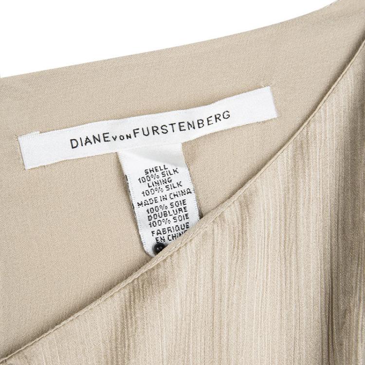 Pre Owned Diane Von Furstenberg Beige Crinkled Silk Tiered Long Sleeve Tiari Dress S