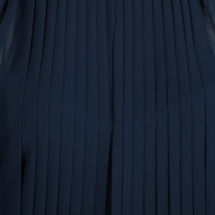 Pre Owned Diane Von Furstenberg Navy Blue Plisse Belted Sleeveless Ria Dress L