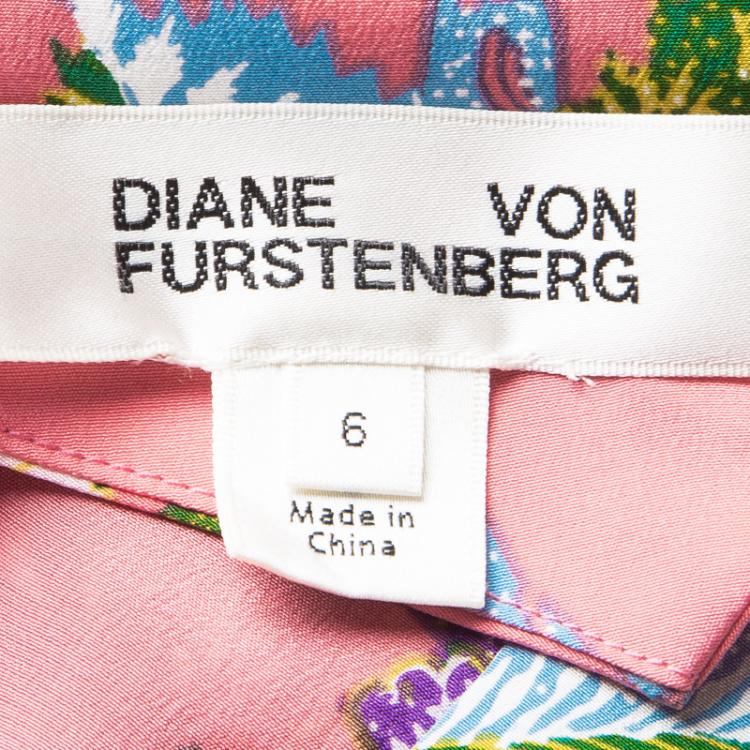 Pre Owned Diane Von Furstenberg Multicolor Floral Printed Silk Long Sleeve Maxi Shirt Dress M
