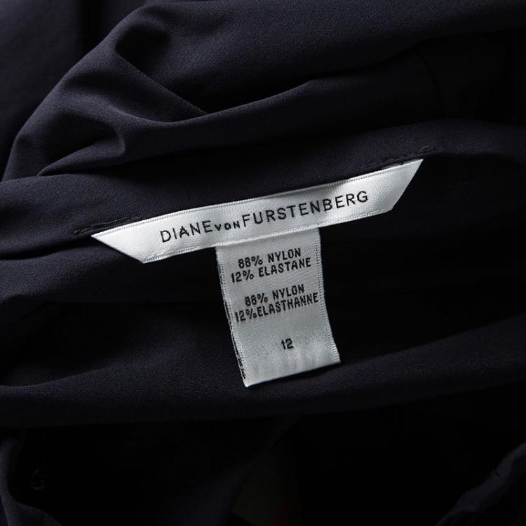 مملوكة مسبقًا Diane Von Furstenberg Navy Blue Ruffle Detail Samaya Dress L
