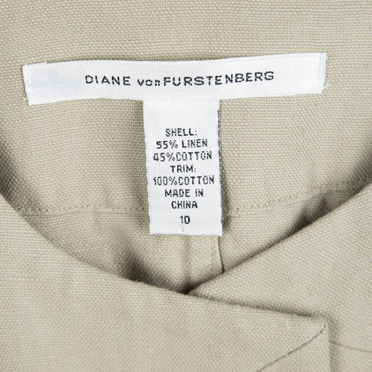 Pre Owned Diane Von Furstenberg Beige Embellished Cuff Front Open Cropped Remo Jacket L