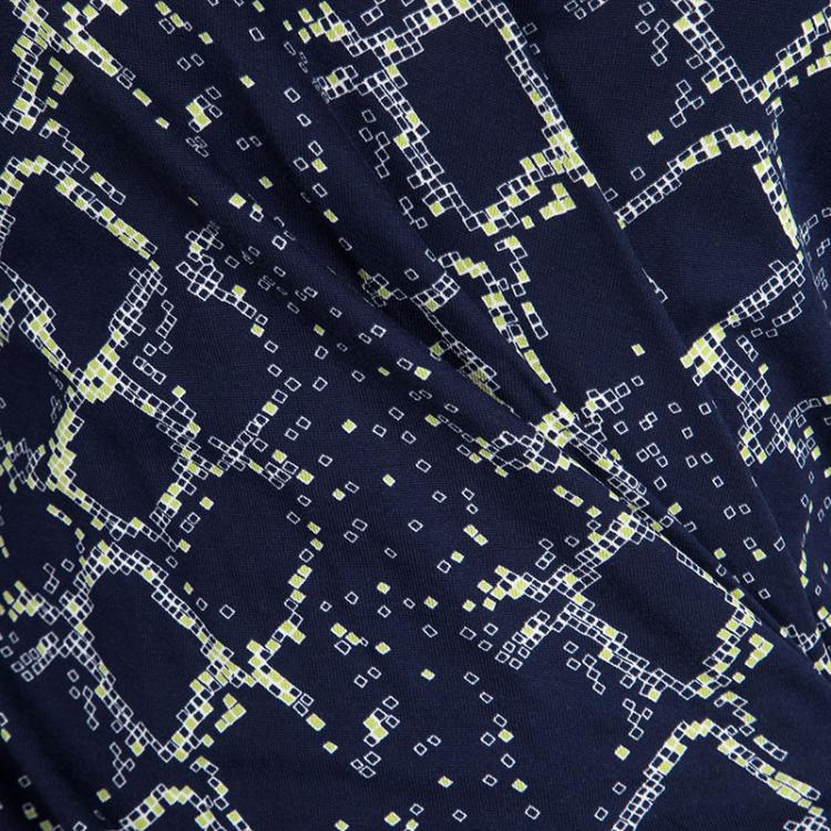 مملوكة مسبقًا Diane Von Furstenberg Navy Blue Grid Print Sigourney Wrap Dress M
