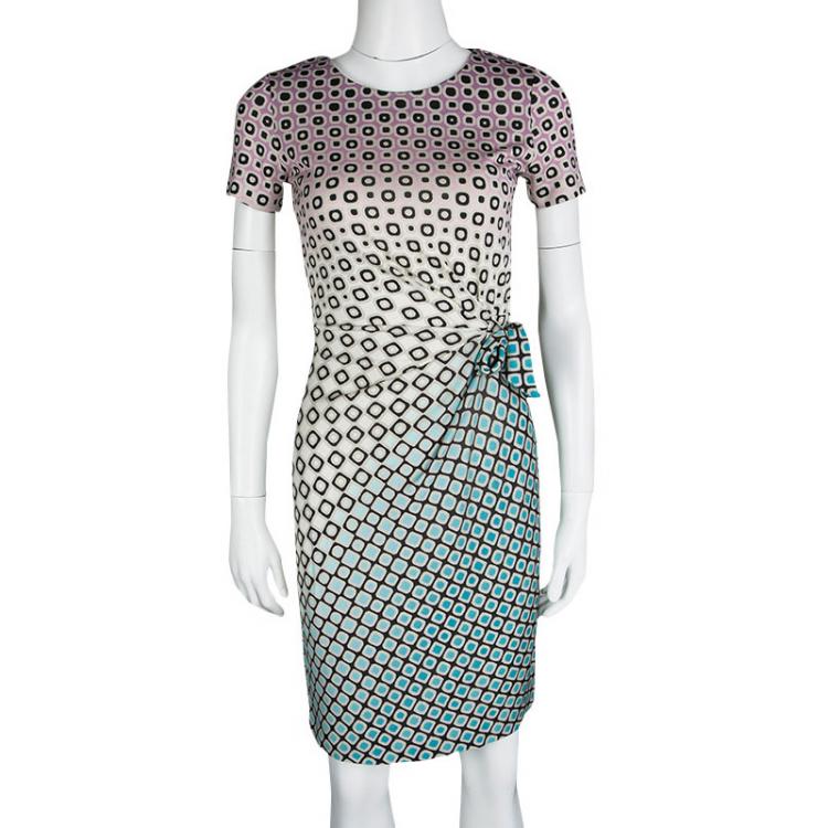 Pre Owned Diane Von Furstenberg Multicolor Printed Silk Jersey Draped Zoe Dress XS