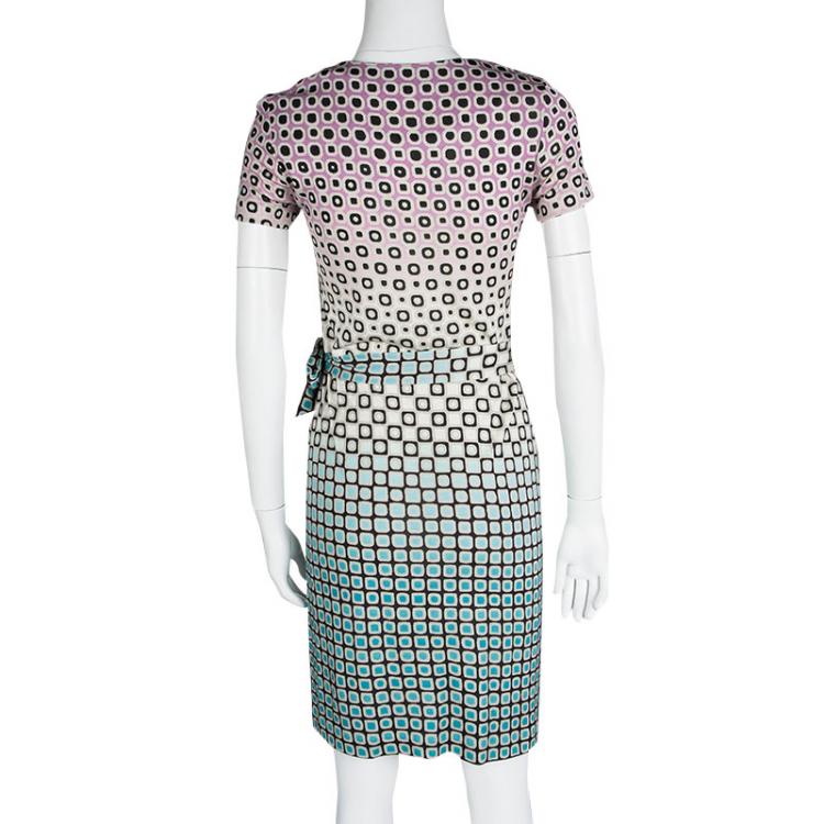 Pre Owned Diane Von Furstenberg Multicolor Printed Silk Jersey Draped Zoe Dress XS