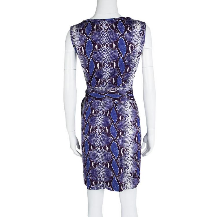 Pre Owned Diane von Furstenberg Blue Snake Print Silk New Della Dress S