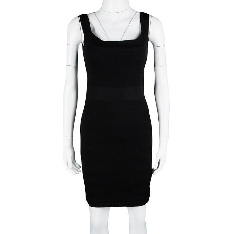 Pre Owned Diane Von Furstenberg Black Wool Sleeveless Stitches Dress S