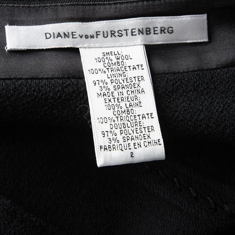 Pre Owned Diane Von Furstenberg Black Wool Sleeveless Stitches Dress S