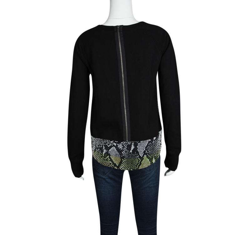 Pre Owned Diane Von Furstenberg Black Python Print Raglan Sleeve Lisha Sweatshirt S