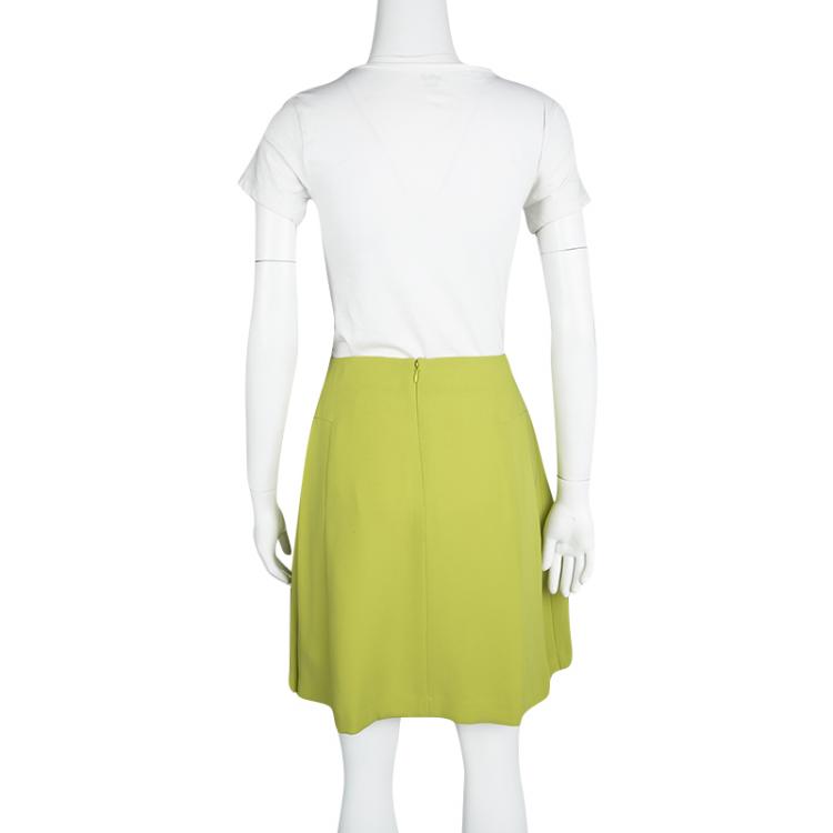 Pre Owned Diane Von Furstenberg Lime Green Pleat Detail Beata Skirt M