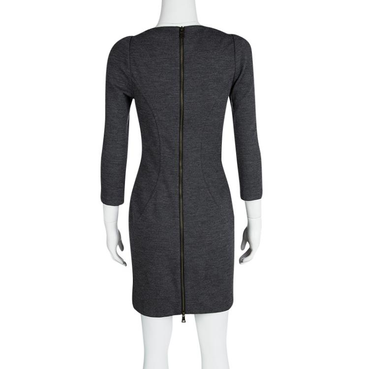 Pre Owned Diane Von Furstenberg Grey Wool Cutout Detail Slashed Arita Dress S