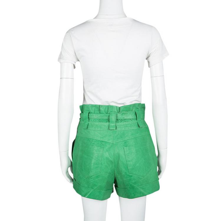 Pre Owned Diane Von Furstenberg Resort'10 Green Leather Belted Chelo Shorts M