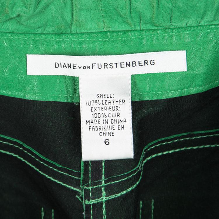 Pre Owned Diane Von Furstenberg Resort'10 Green Leather Belted Chelo Shorts M