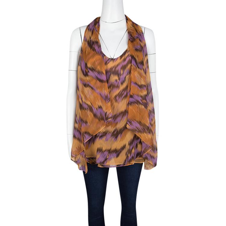 Pre Owned Diane Von Furstenberg Multicolor Printed Silk Chiffon Sleeveless Marroca Top XL