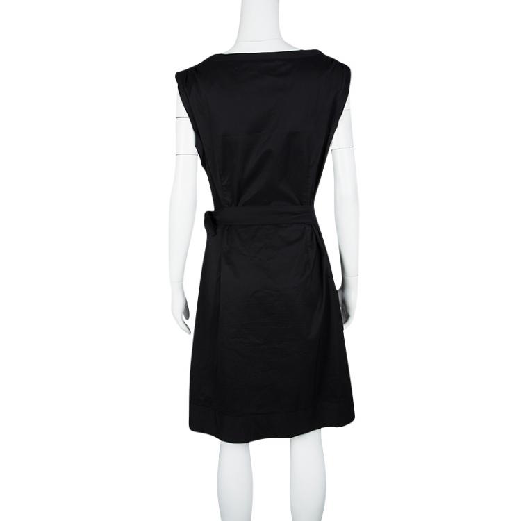 Pre Owned Diane Von Furstenberg Black Tie Detail Draped Sleeveless Della Dress XL