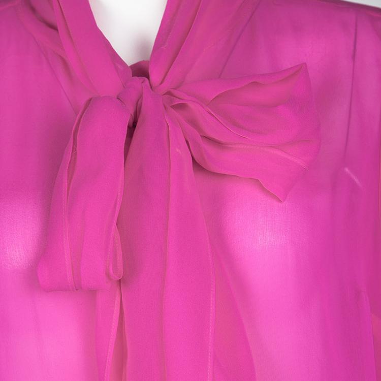 Pre Owned Diane Von Furstenberg Pink Silk Tie Detail Long Sleeve Jezebel Blouse L