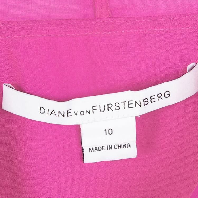 Pre Owned Diane Von Furstenberg Pink Silk Tie Detail Long Sleeve Jezebel Blouse L
