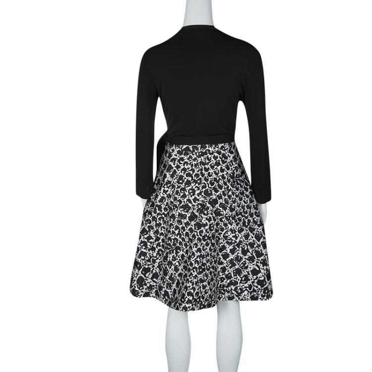 Pre Owned Diane Von Furstenberg Monochrome Wrap Amelia Dress M