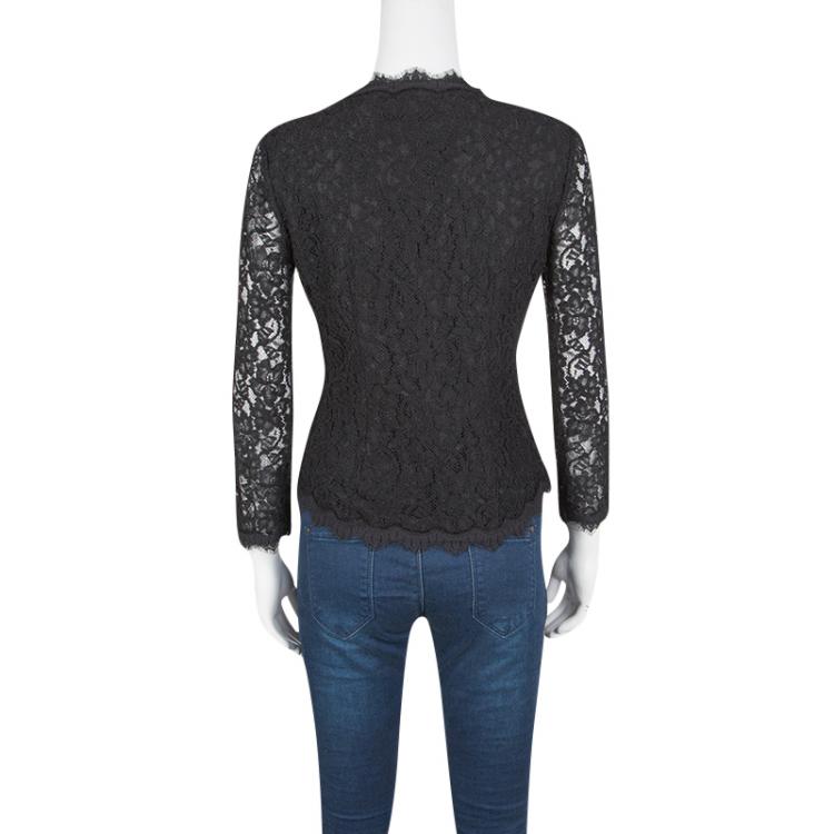 Pre Owned Diane Von Furstenberg Black Floral Lace Bria Cardigan S