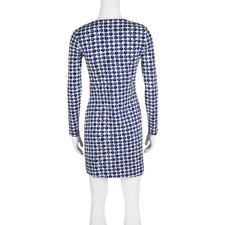 Pre Owned Diane Von Furstenberg Multicolor Printed Long Sleeve Reina Dress S