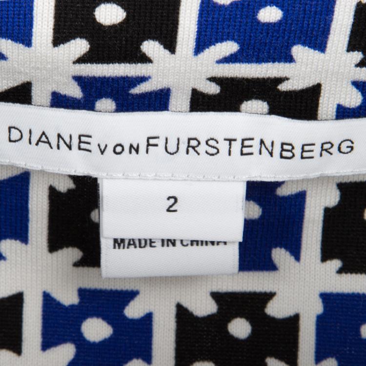 Pre Owned Diane Von Furstenberg Multicolor Printed Long Sleeve Reina Dress S